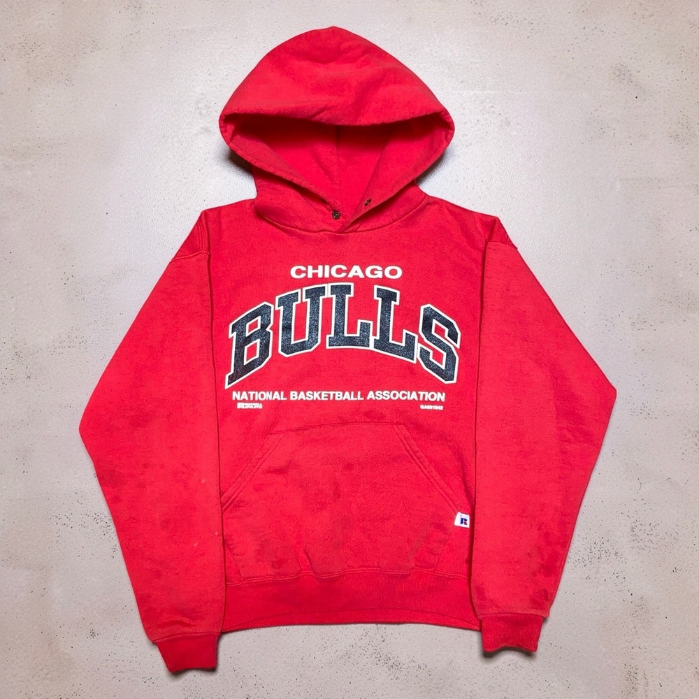 Vintage 90s Russell Athletic Chicago Bulls Youth L Hoodie Red USA Made